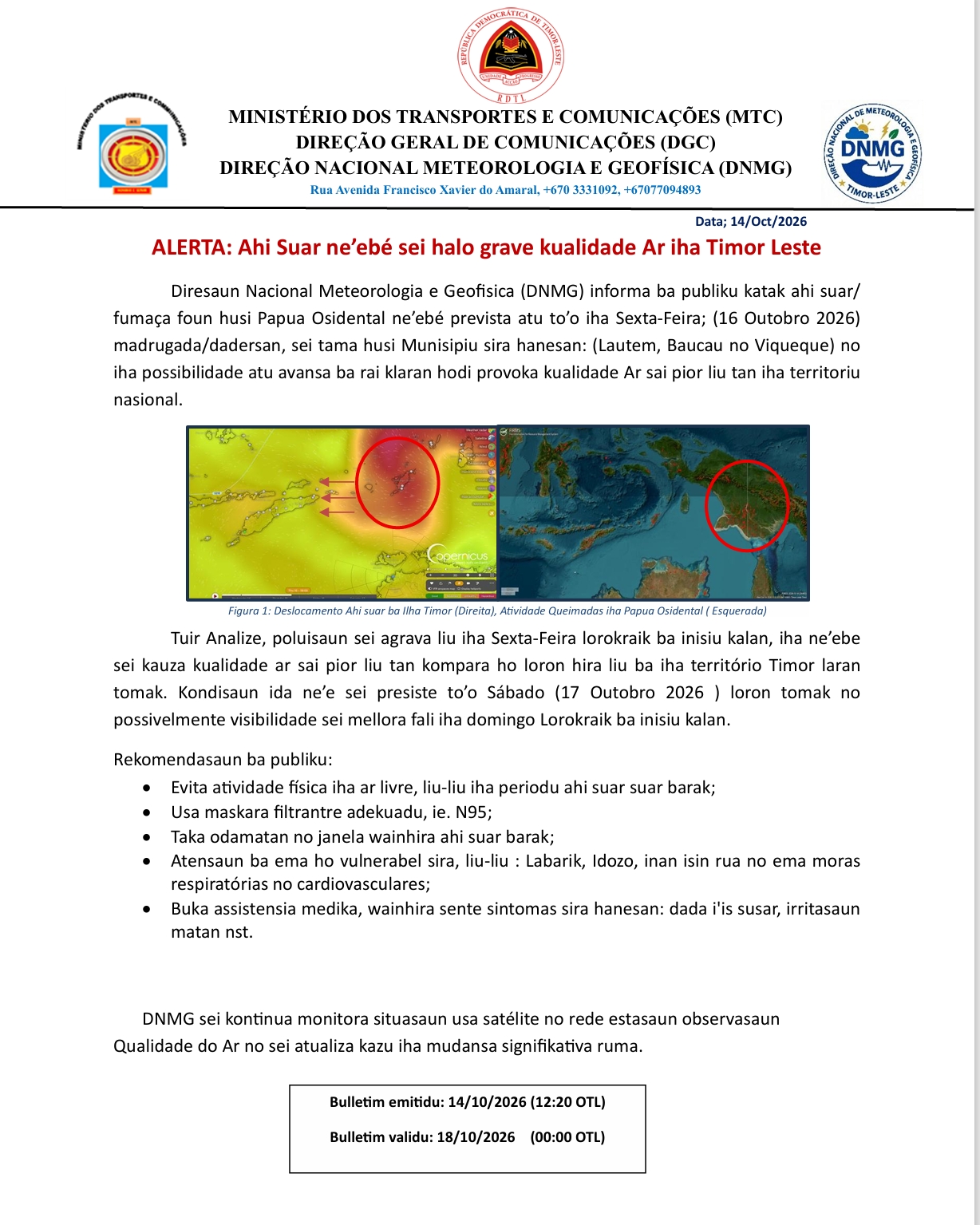 !!!ATUALIZASAUN!!!-ALERTA BA KUALIDADE AR NE'EBE SEI PIOR LIU TAN IHA LORON SEXTA-FEIRA no SABADO (16-17/10/2026) IHA TERRITORIU TIMOR LARAN TOMAK KOMPARA HO LORON HIRAK LIU BA